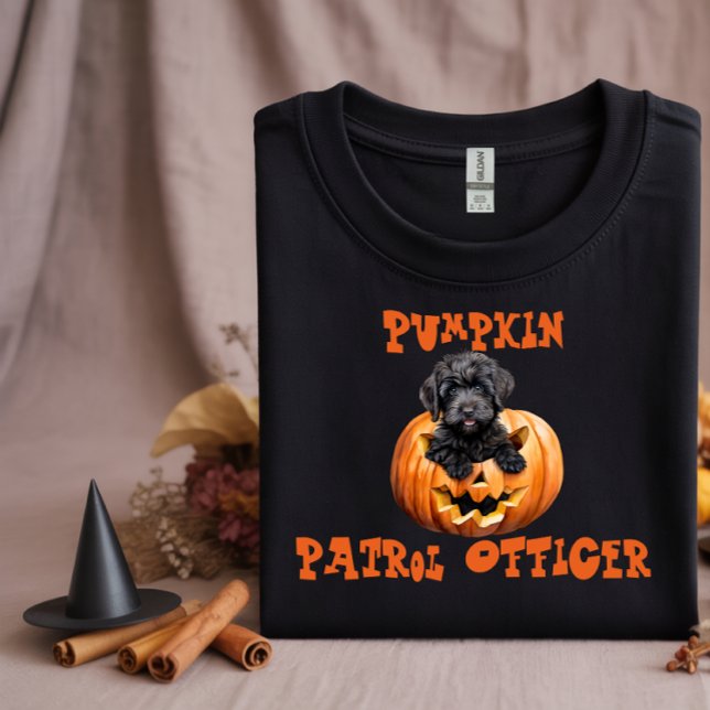 Cute black labradoodle halloween orange ironic T-Shirt (Creator Uploaded)