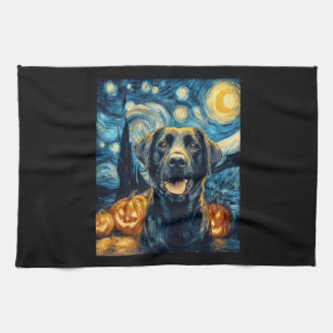 Cute Black Labrador Dog Halloween Jack O Lantern P Kitchen Towel
