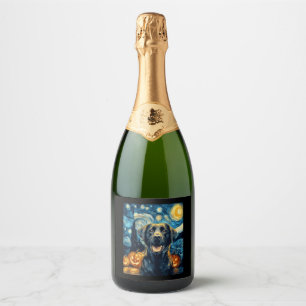 Cute Black Labrador Dog Halloween Jack O Lantern P Sparkling Wine Label