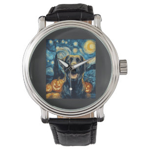 Cute Black Labrador Dog Halloween Jack O Lantern P Watch