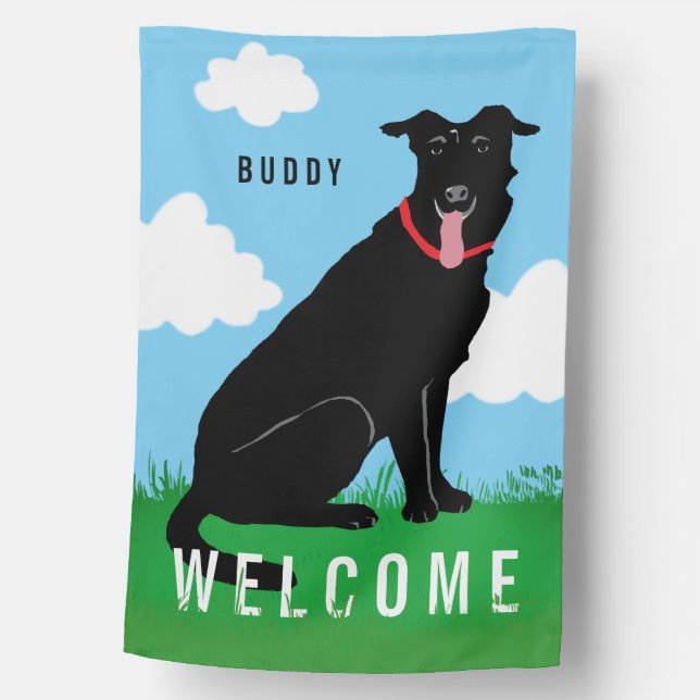 Cute Black Labrador Dog Welcome House Flag (Front)