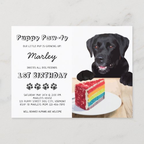 Cute Black Labrador Pawty Puppy Dog Birthday Party Invitation Postcard