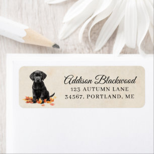 Cute Black Labrador Puppy Fall Leaves Return Label