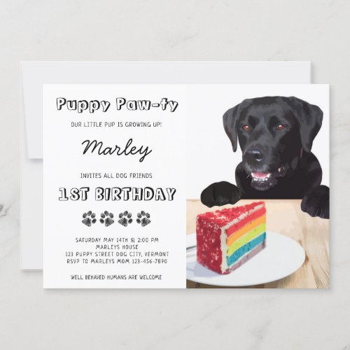 Cute Black Labrador Puppy Pawty Dog Birthday Party Invitation