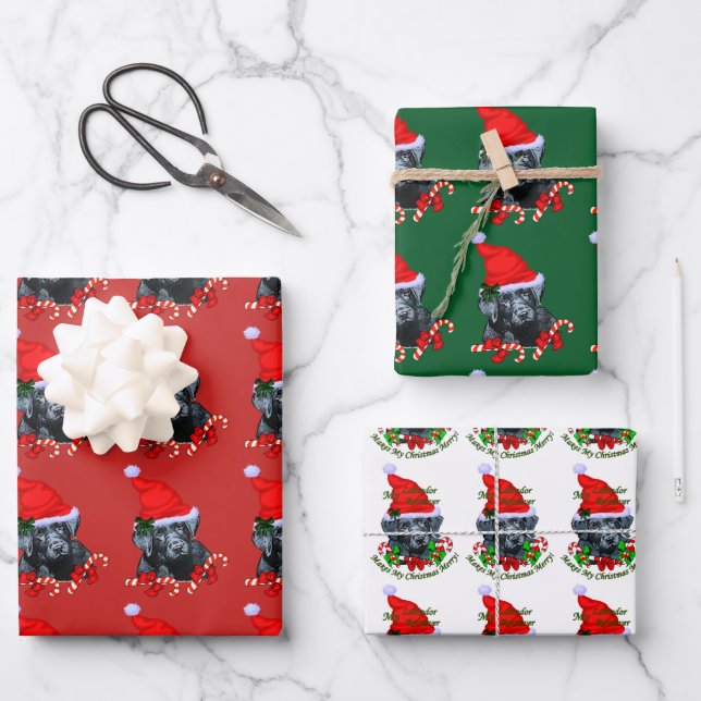 Cute Black Labrador Retriever Christmas Wrapping Paper Sheets (Front)