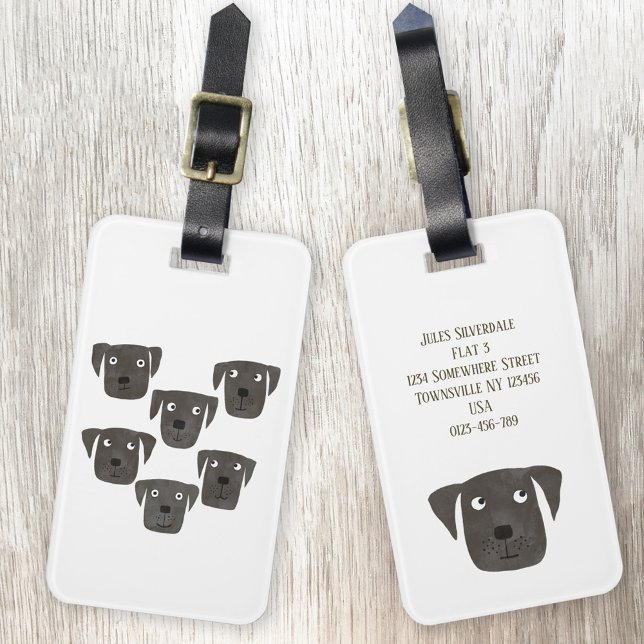 Cute Black Labrador Retriever Dog Art Custom Luggage Tag (Cute Black Labrador Retriever Dog personalized luggage tag)