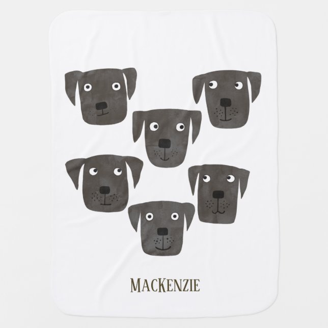 Cute Black Labrador Retriever Dog Art Custom Name Baby Blanket (Front)