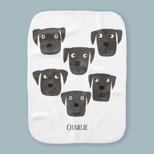Cute Black Labrador Retriever Dog Custom Name Baby Burp Cloth