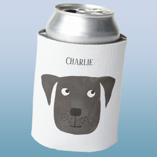 Cute Black Labrador Retriever Dog Custom Name Can Cooler