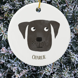 Cute Black Labrador Retriever Dog Custom Name Ceramic Ornament