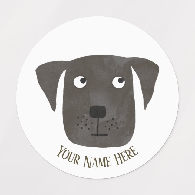 Cute Black Labrador Retriever Dog Custom Name Labels (Design 1)