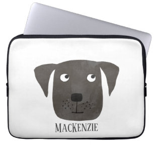 Cute Black Labrador Retriever Dog Custom Name Laptop Sleeve