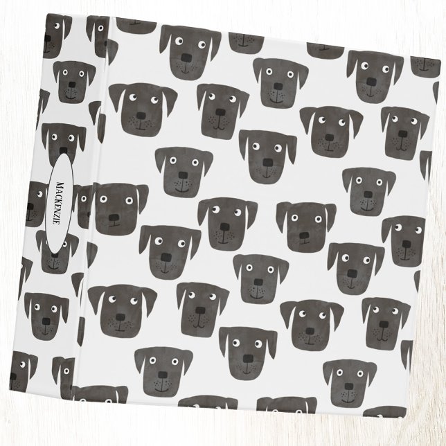 Cute Black Labrador Retriever Dog Custom Text 3 Ring Binder (Fun black Labrador Retriever dog art personalized 3 ring binder)