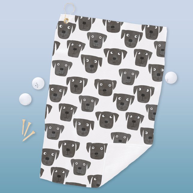 Cute Black Labrador Retriever Dog Golf Towel (Black Labrador Retriever dog fun watercolor golf towel)