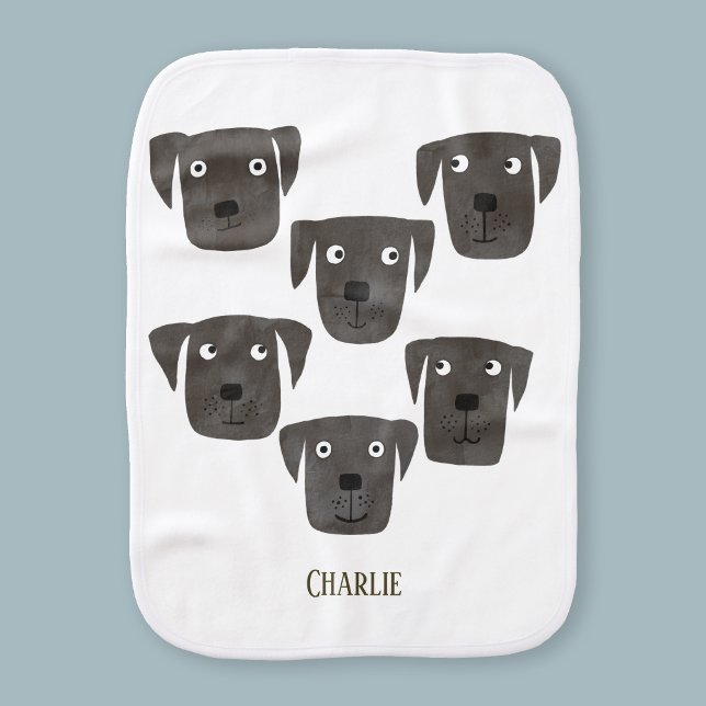 Cute Black Labrador Retriever Dog Personalized Baby Burp Cloth (Creator Uploaded)