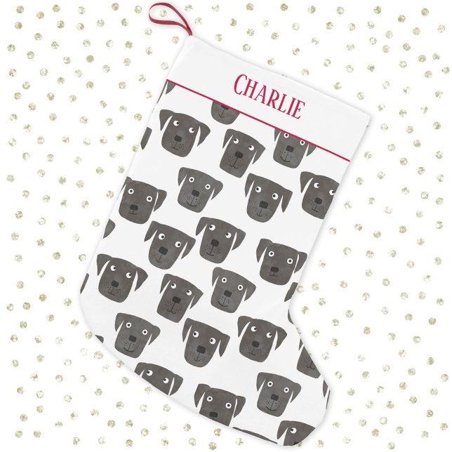 Cute Black Labrador Retriever Dog Personalized Small Christmas Stocking (Fun black labrador retriever dog pattern personalized name Christmas stocking)