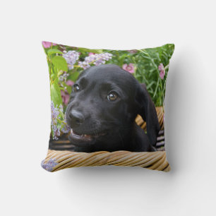 Cute Black Labrador Retriever Dog Puppy Pet Photo Throw Pillow