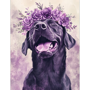 Cute Black Labrador Retriever Dog Purple Floral Poker Cards