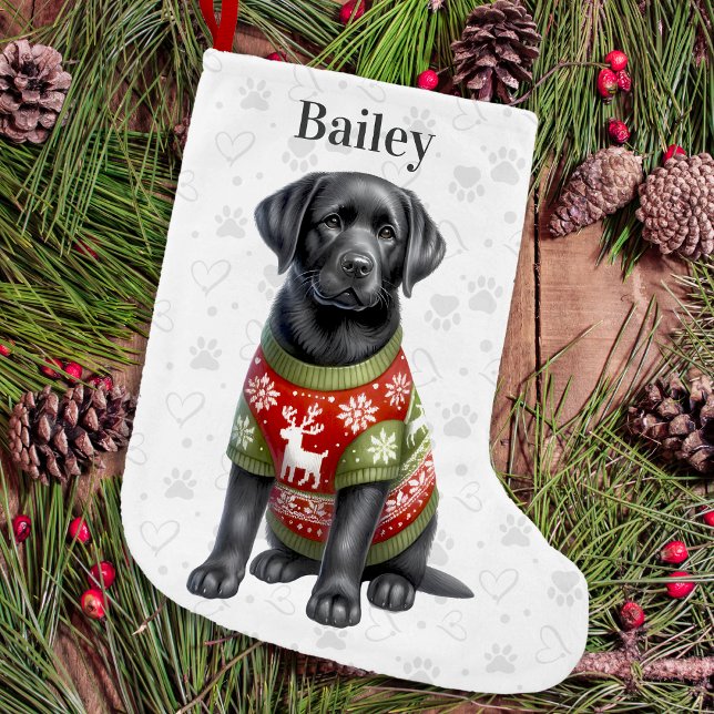 Cute Black Labrador Retriever Holiday Puppy Dog Small Christmas Stocking (Creator Uploaded)