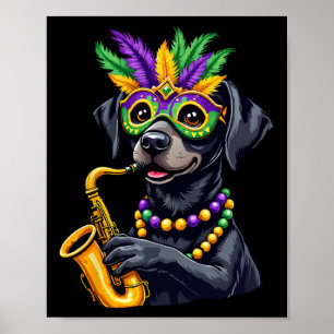 Cute Black Labrador Retriever Playing Saxophone Ma Poster