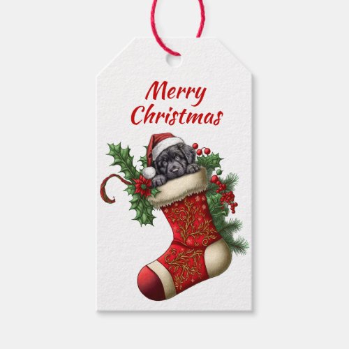 Cute Black Labrador Retriever Puppy Peeking Gift Tags