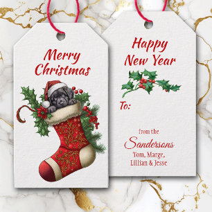 Cute Black Labrador Retriever Puppy Peeking Gift Tags