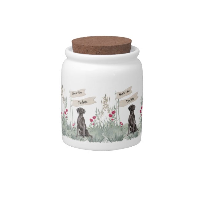 Cute Black Labrador Watercolor Snack Time Candy Jar (Front)