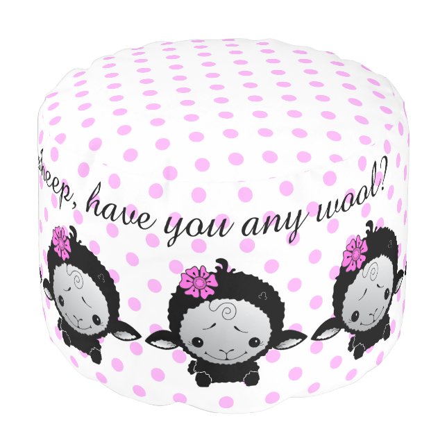 Cute Black Lamb Polka Dot Pouf (Angled Front)