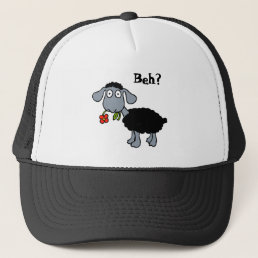 Cute Black Lamb Sheep with Red Flower Funny Trucker Hat
