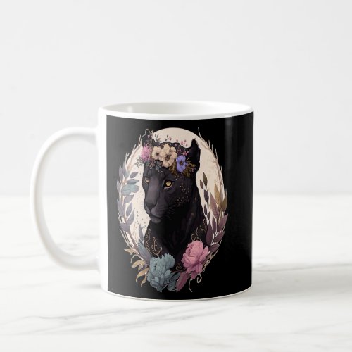 Cute Black Leopard Watercolor Flower Crown Boho Ae Coffee Mug