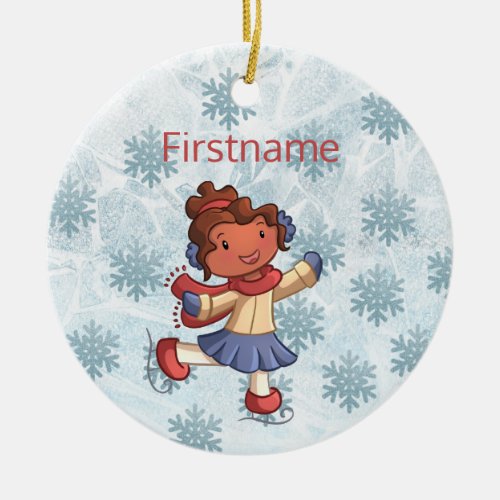 Cute black little girl ice skating ornament