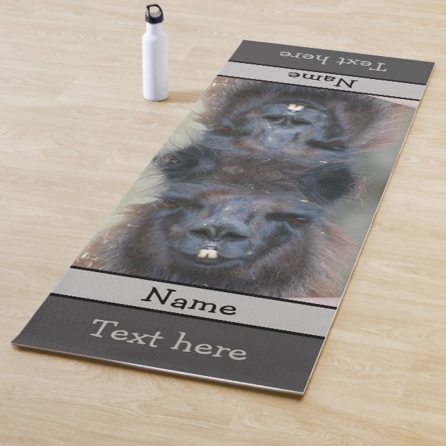 Cute Black Llama Face Close Up Personalized Yoga Mat (In Situ)
