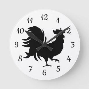 Cute Black lucky rooster  Round Clock