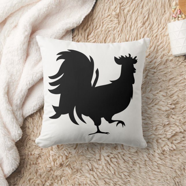 Cute Black lucky rooster Throw Pillow (Blanket)