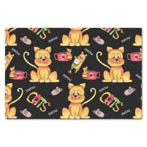 Cute Black Meow Cats Tissue Paper