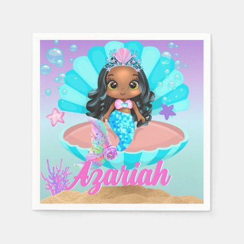 Cute Black Mermaid Princess Under the Sea Napkins