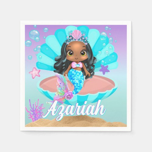 Cute Black Mermaid Princess Under the Sea Napkins