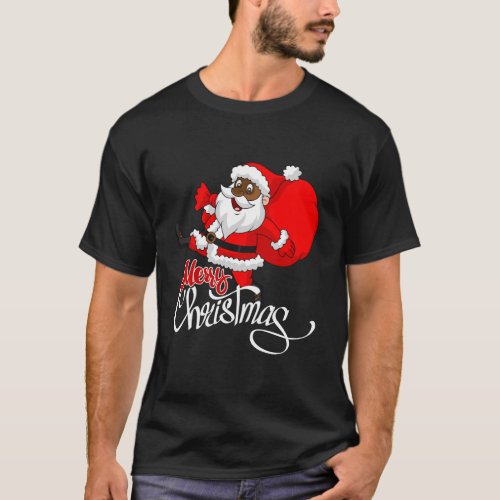 Cute Black Merry Christmas Santa T_Shirt