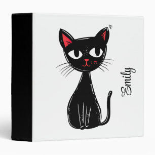 Cute black Mid Century cartoon cat 3 Ring Binder