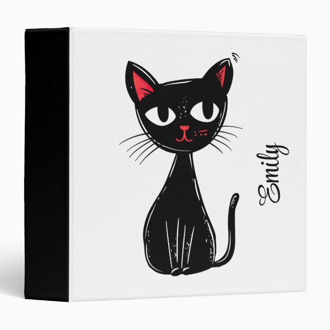 Cute black Mid Century cartoon cat 3 Ring Binder (Front/Spine)