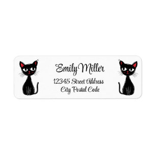 Cute black Mid Century cartoon cat Label