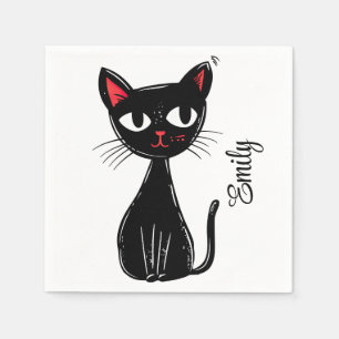 Cute black Mid Century cartoon cat Napkins