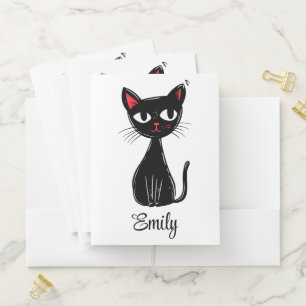 Cute black Mid Century cartoon cat Pocket Folder