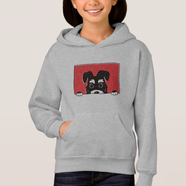 Cute Black Miniature Schnauzer Puppy Hoodie (Front)