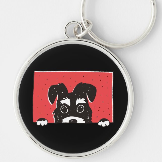 Cute Black Miniature Schnauzer Puppy Keychain (Front)