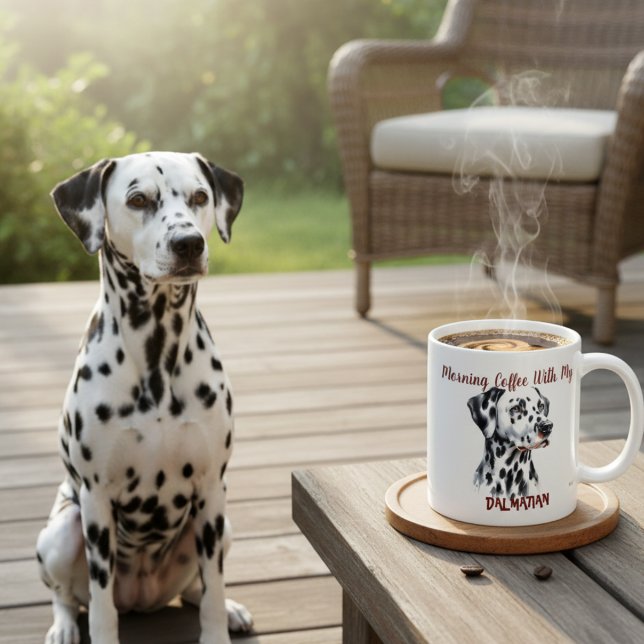 Cute Black Morning Coffee Dalmatian PERSONALIZE Mug (Creator Uploaded)