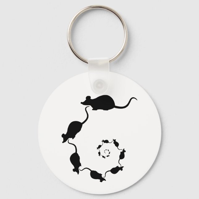 Cute Black Mouse Design. Spiral of Mice. Keychain (Front)