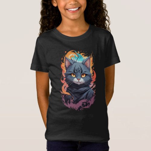 Cute Black Ninja Cat Warrior Design T_Shirt