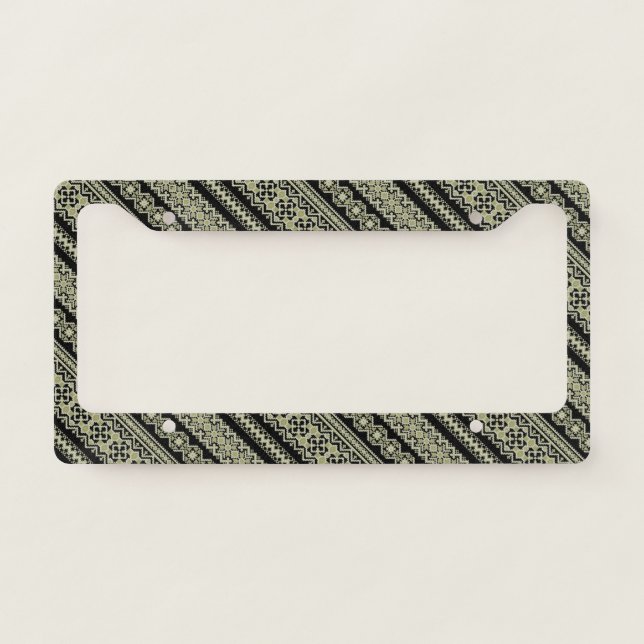 Cute black olive ukraine ornament background license plate frame (Front)
