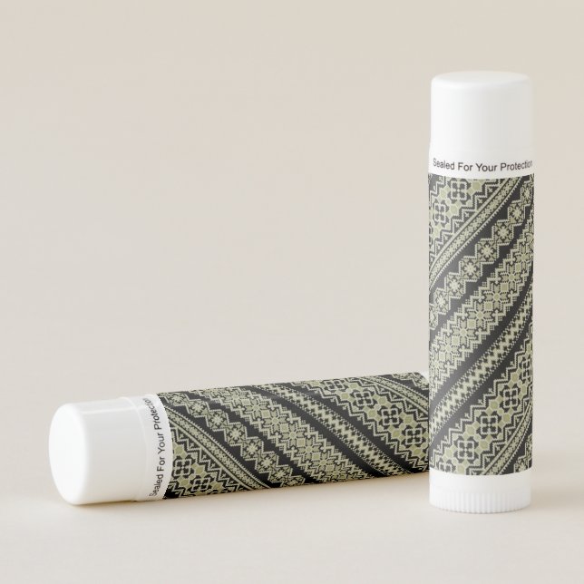 Cute black olive ukraine ornament background lip balm (Front)